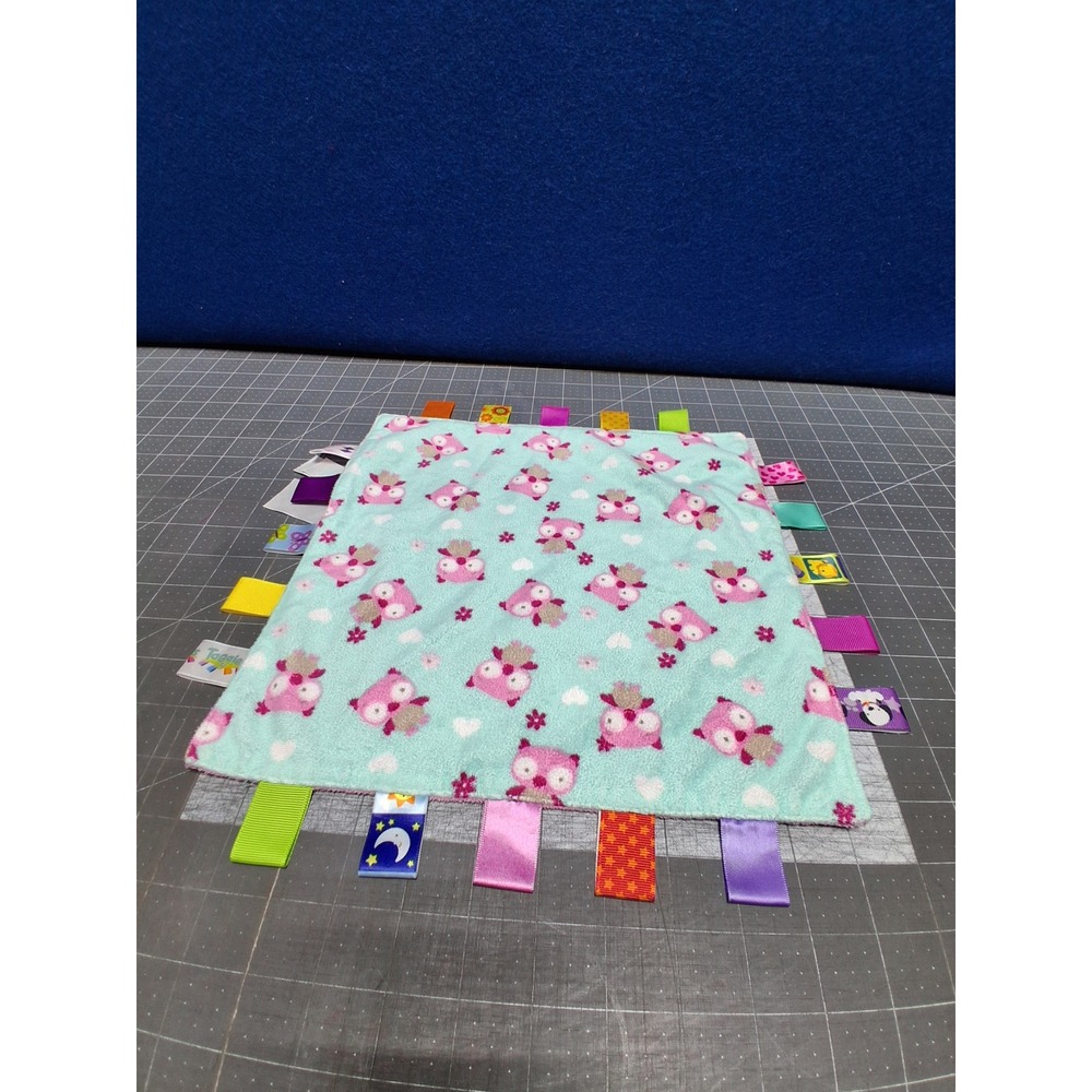 Taggies‎ Security Blanket Pink Mint Green Owl Sensory Lovey Ribbon Tags